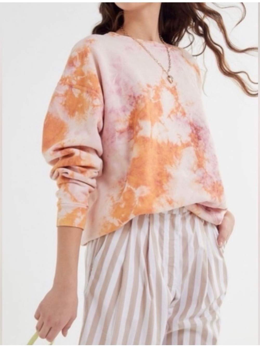 Urban Outfitters Orange & Pink Tie-Dye Crewneck Sweatshirt